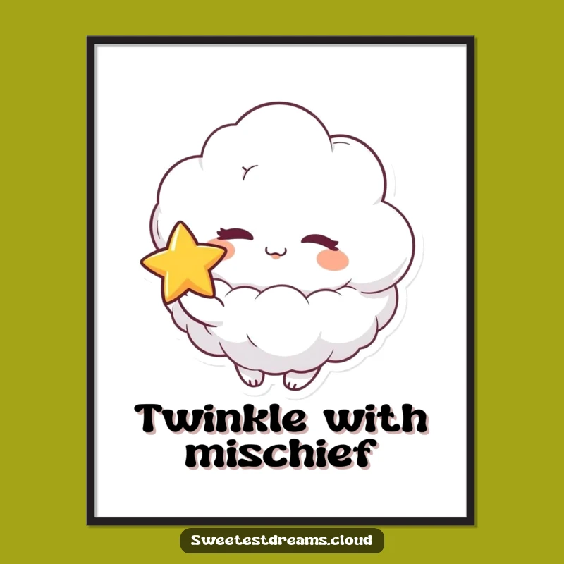Funny Cloud Wink Star Poster: Playful Character Art for Hilarious Decor