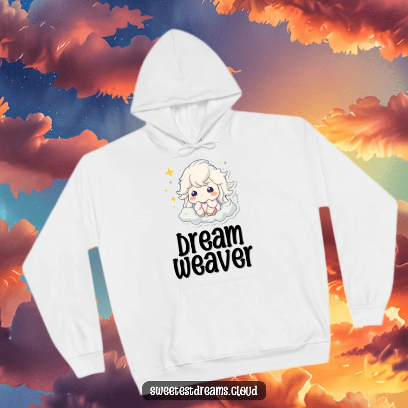 Funny hoodie illustration of a character deep in thought, with enchanting sparkling dust creating a dreamy aura.