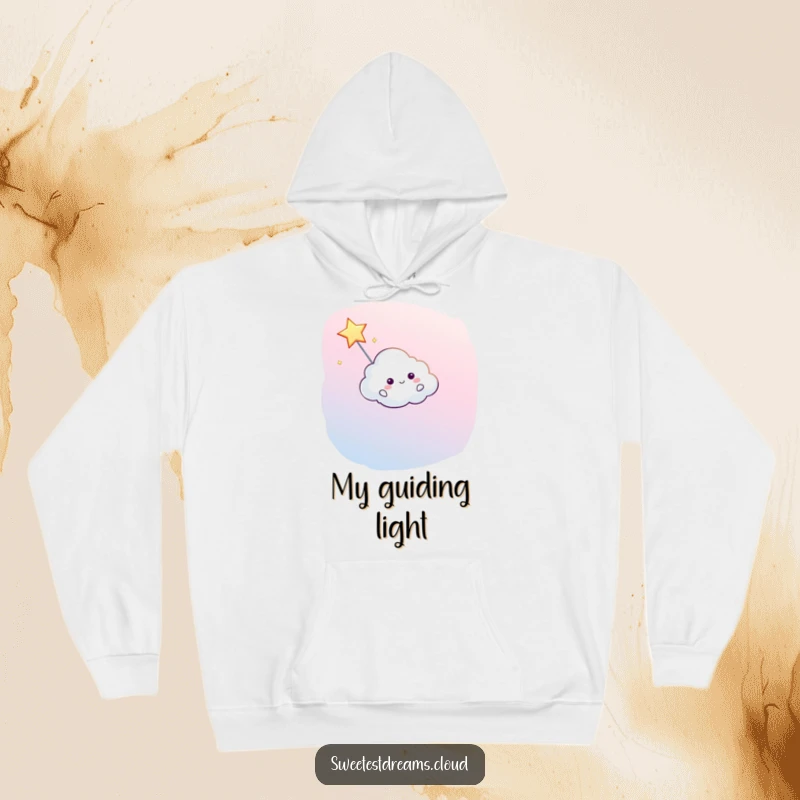 Funny hoodie showing a friendly cloud character helping a shooting star navigate the night sky with joy.