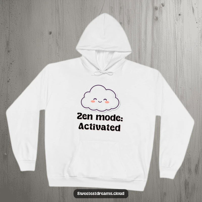 Funny hoodie showcasing a blissfully happy cloud with closed eyes, floating contentedly, offering warmth and humor.