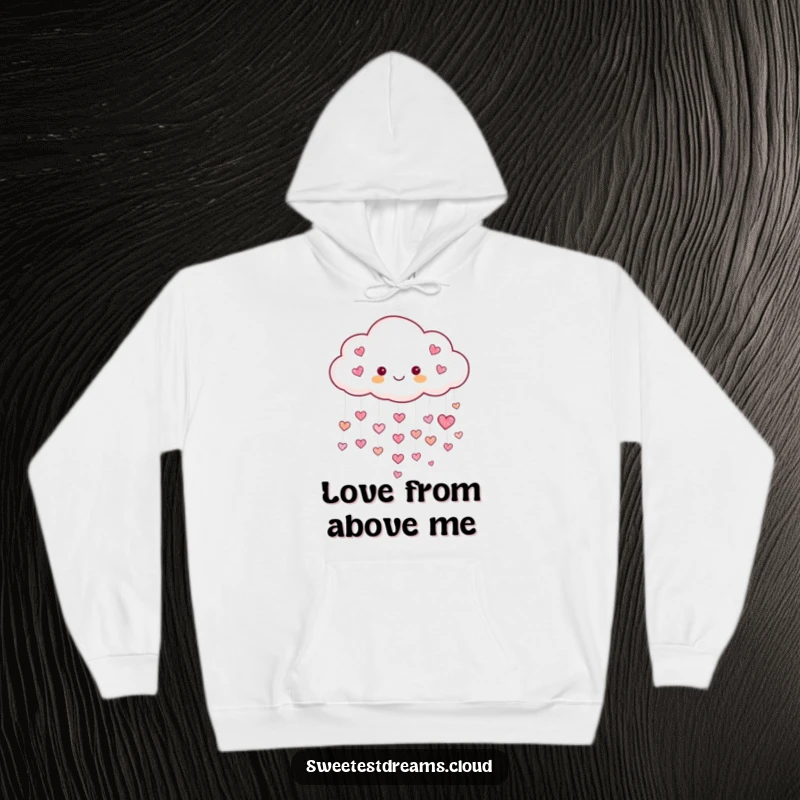 Funny Heart Cloud Hoodie with a cheerful design of a cloud raining hearts, offering warmth and humorous, loving vibes.