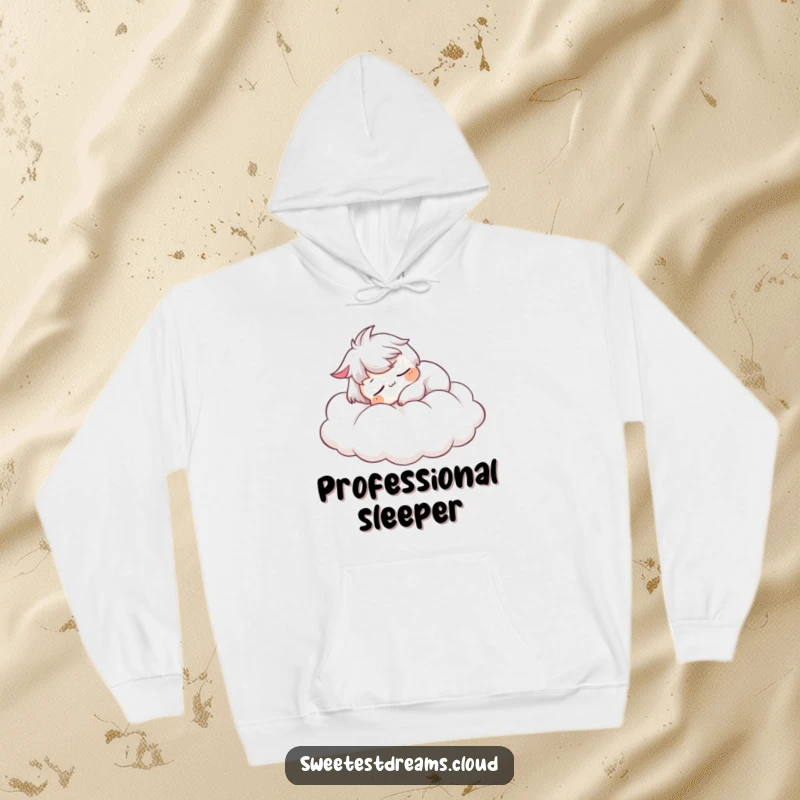 Funny Hoodie: Character peacefully sleeping on a cloud, a cozy and funny way to express your love for sleep.