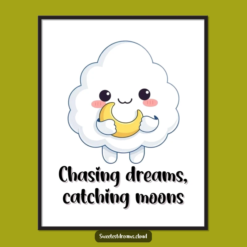 Funny Free Printable Wall Art: Cloud Charms with Moon Toy, Downloadable Decor!