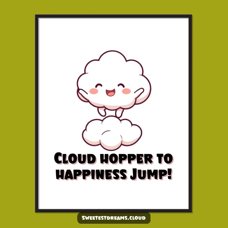 Free Printable Bouncing Cloud Art, Funny Joyful Downloadable Decor for Whimsical Spaces