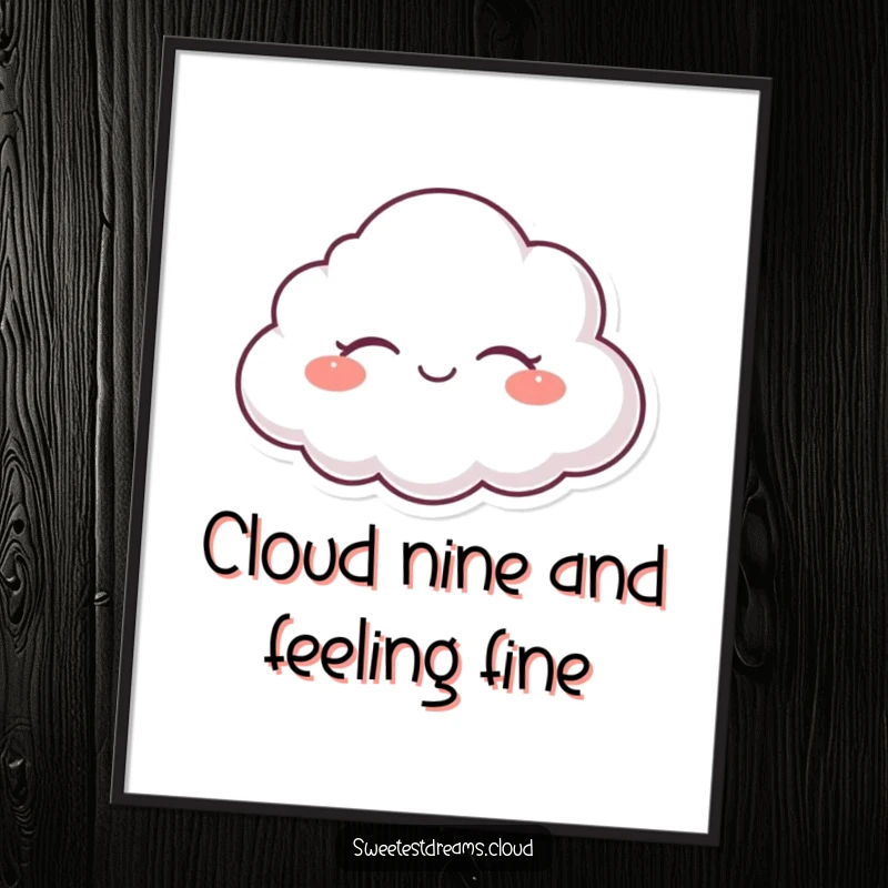 Funny Free Printable Wall Art: A happy, serene cloud character floats with closed eyes, embodying ultimate peace.