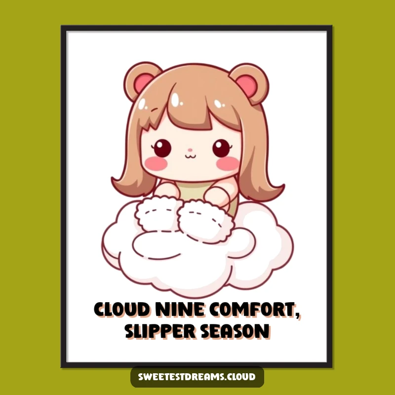 Cozy Cloud Wall Art: Free Printable Kawaii Slipper Character Decor