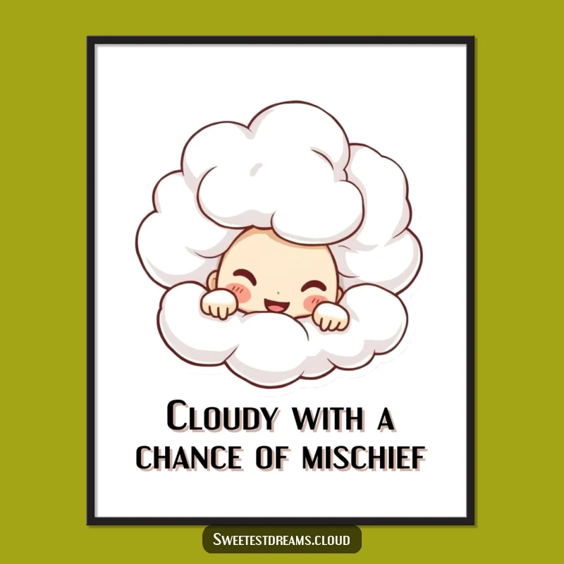 Free Printable Wall Art: Mischievous Cloud Peeker, Funny Character Downloadable Art