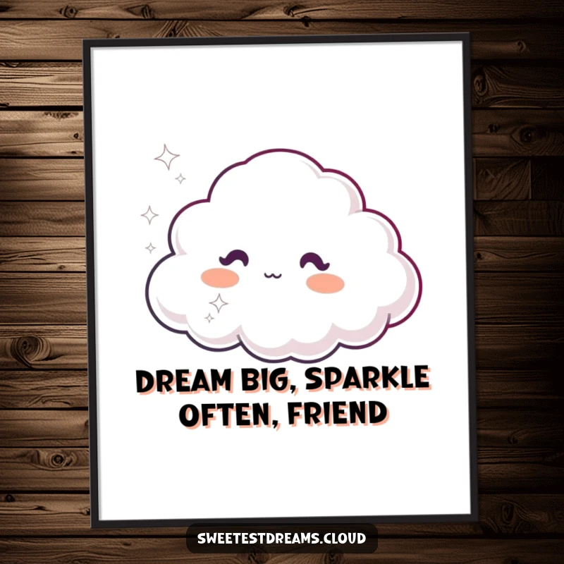 Funny Free Printable Wall Art: A cloud character exhaling a magical puff of dreamy, sparkly air, creating an enchanting atmosphere.