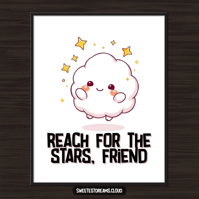 Funny Free Printable Wall Art: A fluffy cloud playfully tosses sparkly stars into the air, creating a magical scene.