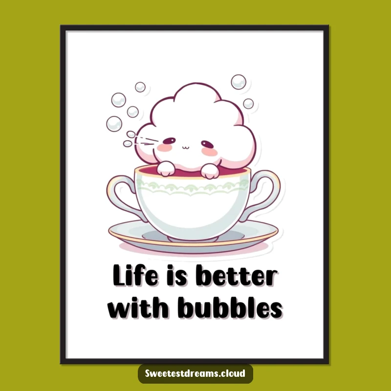Funny Free Printable Cloud Wall Art: Teacup Bubble Magic, Whimsical Downloadable Decor