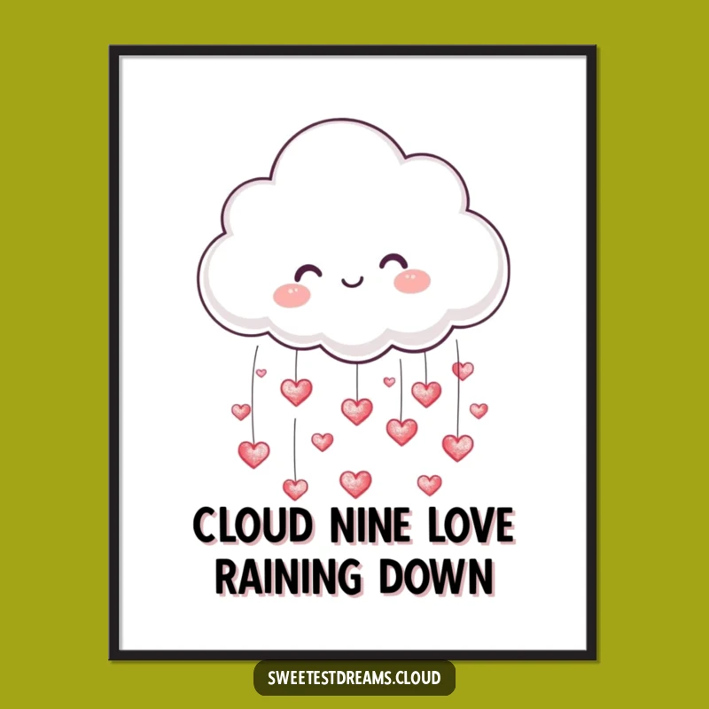 Funny Free Printable Wall Art: Cloud Raining Hearts, Downloadable Decor