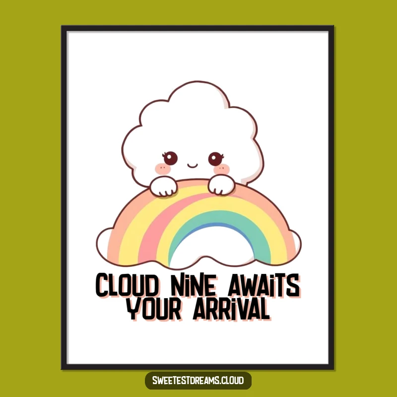 Funny Free Printable Wall Art: Curious Cloud Peeking Rainbow, Whimsical Downloadable Decor