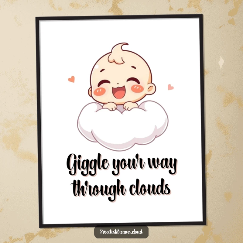 Funny Free Printable Wall Art: A joyful character giggles uncontrollably while floating serenely on a soft, white cloud.