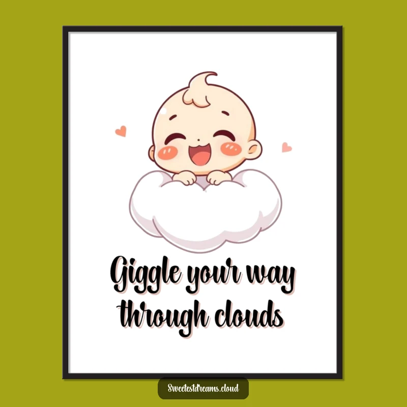 Funny Free Printable Wall Art: Giggling Character on Cloud, Downloadable Decor