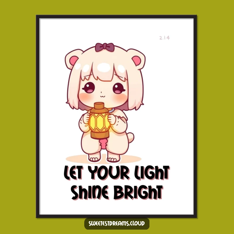 Free Printable Wall Art: Glowing Lantern Kawaii Character Art Funny Downloadable