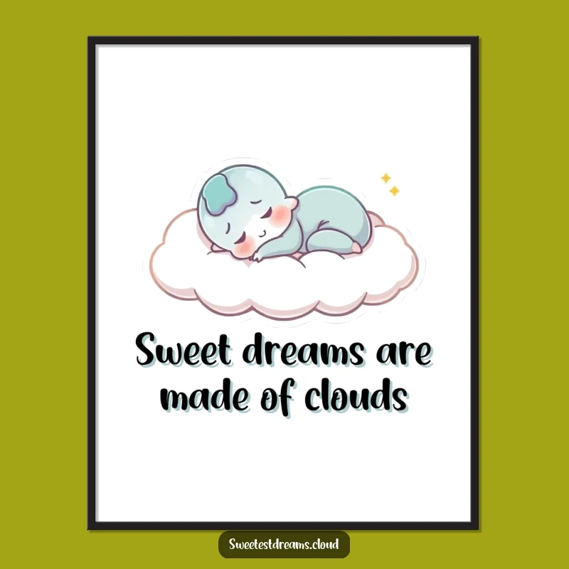 Free Printable Wall Art: Peaceful Cloud Sleeper Character - Humorous Downloadable Art