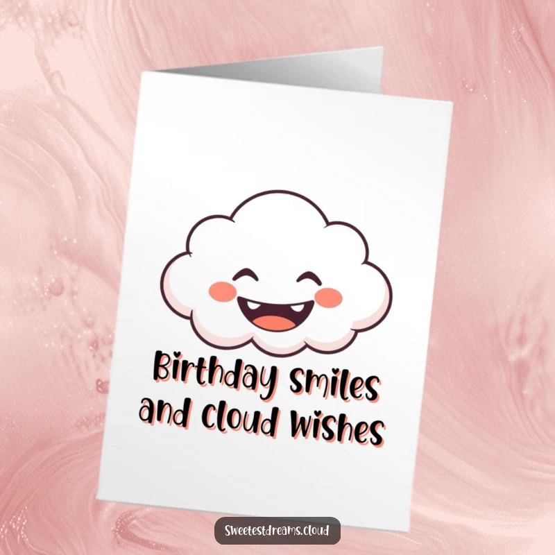 Funny Free Printable Birthday Card: A grinning cloud blows gentle, whimsical shapes for a birthday.