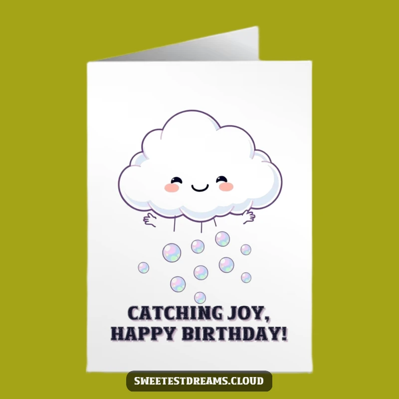 Free Printable Birthday Card: Funny Cloud Catching Bubbles, Downloadable Joyful Gift