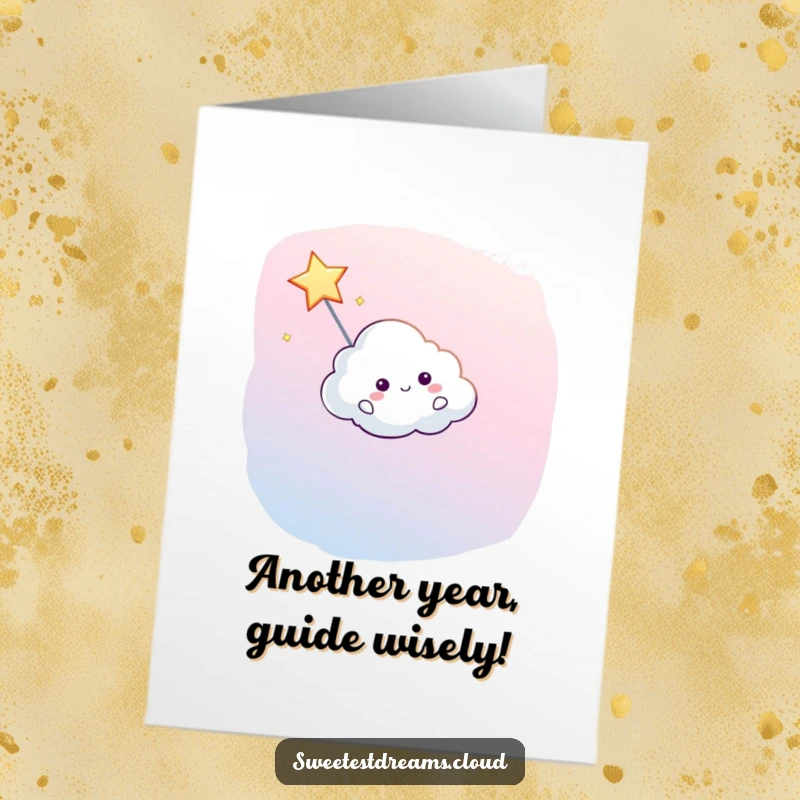 Funny Free Printable Birthday Card: A cheerful cloud character expertly guides a shooting star across a night sky.