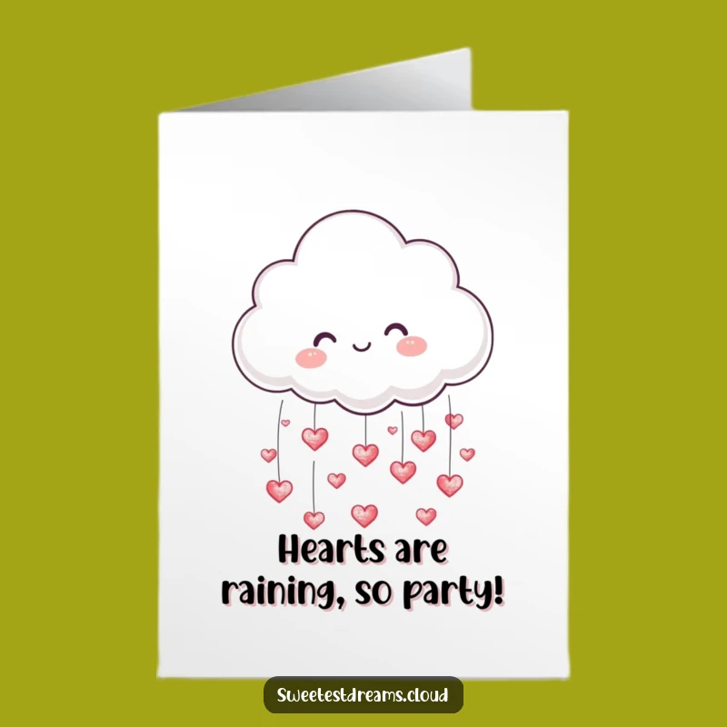 Free Printable Birthday Card: Funny Cloud Raining Hearts, Downloadable DIY Gift