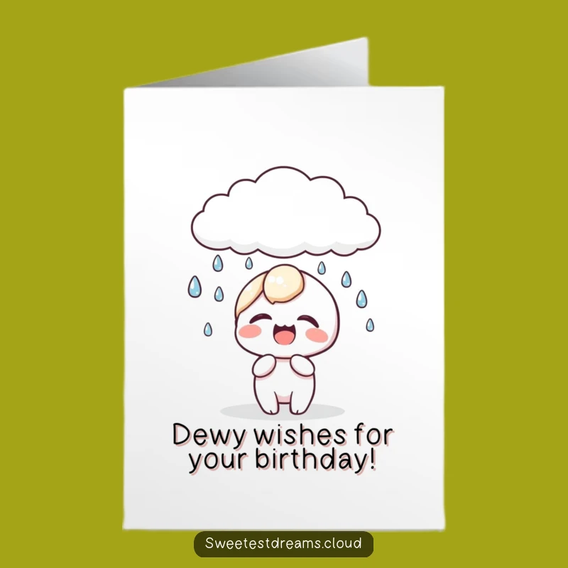 Free Printable Birthday Card: Giggling Kawaii Character Dewdrops Funny Downloadable Gift