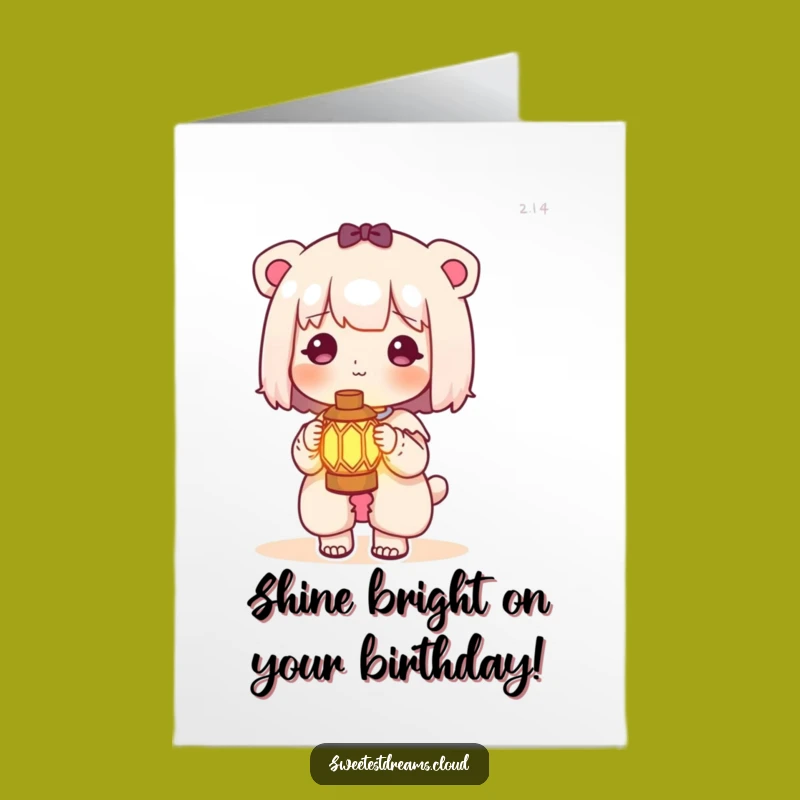 Free Printable Birthday Card: Glowing Lantern Kawaii Character Funny Downloadable Gift