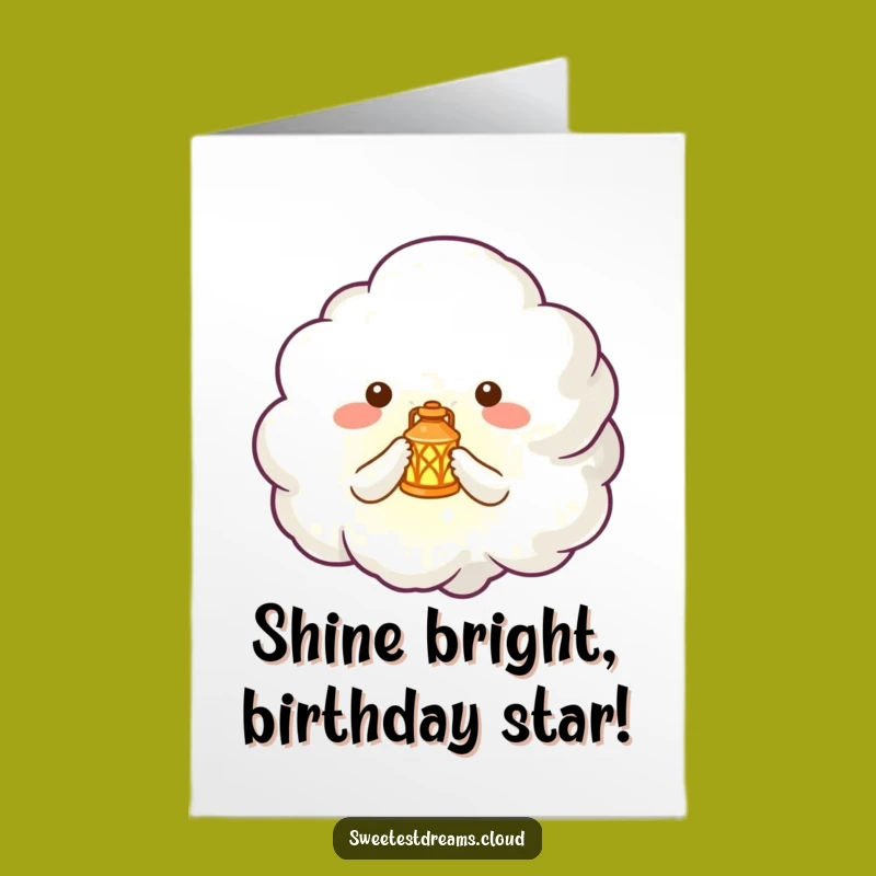 Free Printable Birthday Card: Whimsical Cloud Creature with Lantern, Funny Downloadable Gift