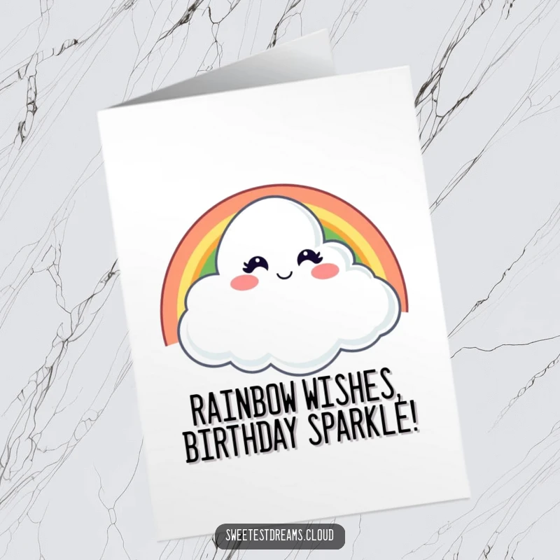 Funny Free Printable Cloud Birthday Card: A cloud with a mischievous smile winks from behind a vibrant rainbow.