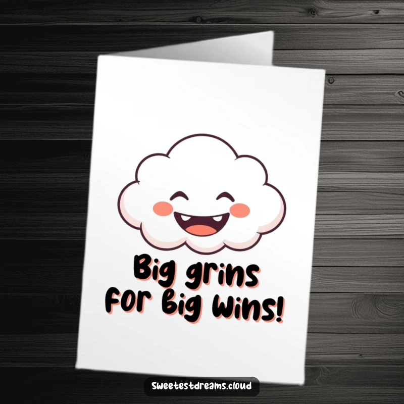 Funny Free Printable Congratulations Card: A grinning cloud blows whimsical shapes to celebrate an achievement.