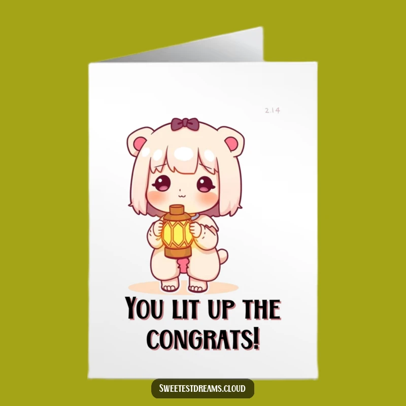 Free Printable Congrats Card: Shining Lantern Kawaii Character Funny Downloadable Gift