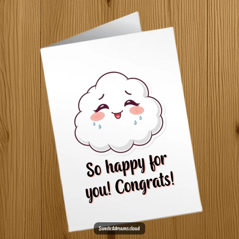Funny Free Printable Congratulations Card: A cloud character giggles uncontrollably, shedding tiny glittering teardrops.