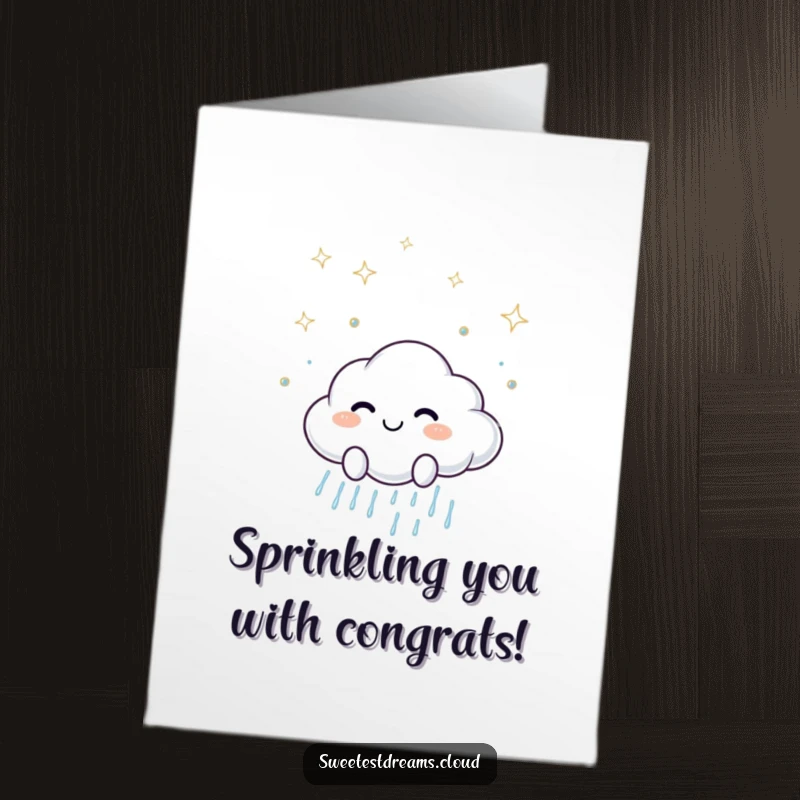 Funny Free Printable Congratulations Card: Cloud scatters sparkling raindrops. A refreshing and humorous downloadable gift.