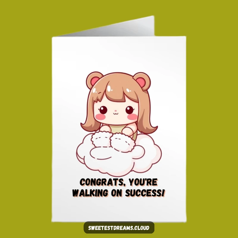 Tiptoeing Congrats Card: Free Printable Kawaii Cloud Celebration