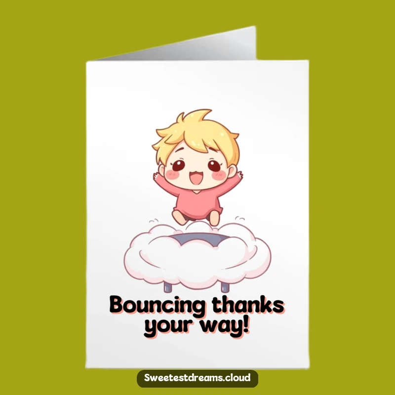 Free Printable Thank You Card: Bouncy Cloud Character, Funny Downloadable Greeting for Expressing Joy