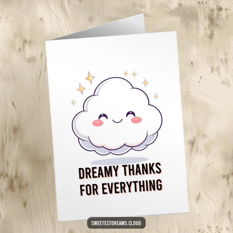 Funny Free Printable Thank You Card: A smiling cloud offers a sparkling dream, symbolizing thoughtful appreciation and gratitude.