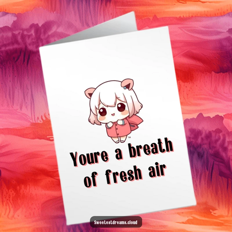 Funny Free Printable Thank You Card with a kawaii character gently whisked away by a soft, pleasant breeze.