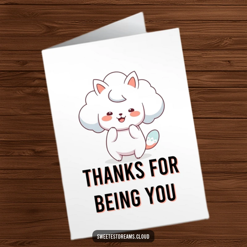 Funny Free Printable Thank You Card: A cloud character skillfully shapes itself into a whimsical animal.