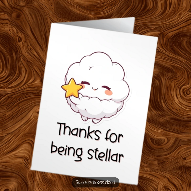 Funny Free Printable Thank You Card: A winking cloud character holding a star, offering thanks with a twinkle.