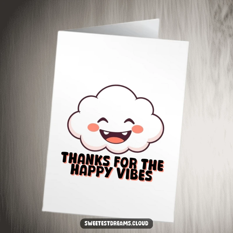 Funny Free Printable Thank You Card: A grinning cloud blows whimsical shapes to express thanks.