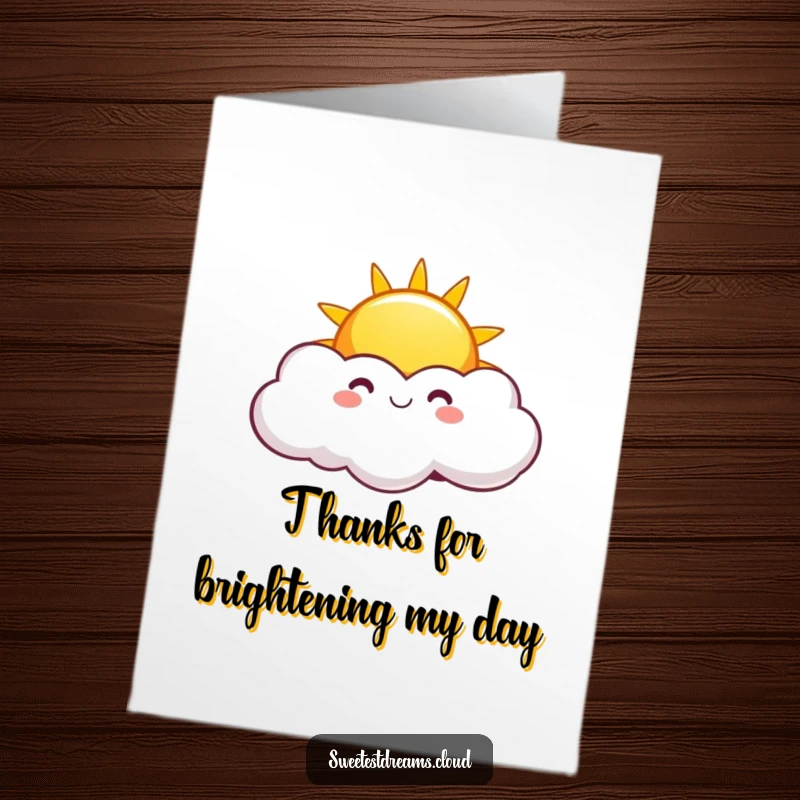 Funny Free Printable Thank You Card with a radiant smiling sun playfully greeting from behind a cloud, offering thanks.