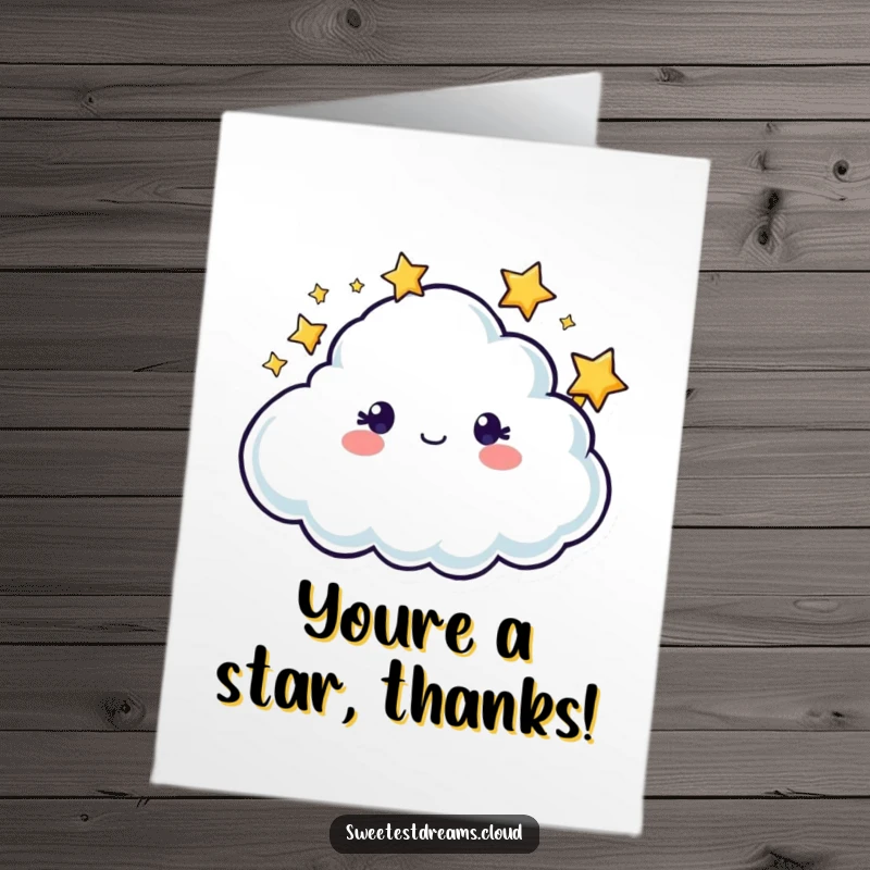 Funny Free Printable Thank You Card: A serene cloud character with a halo of twinkling stars, expressing thanks.