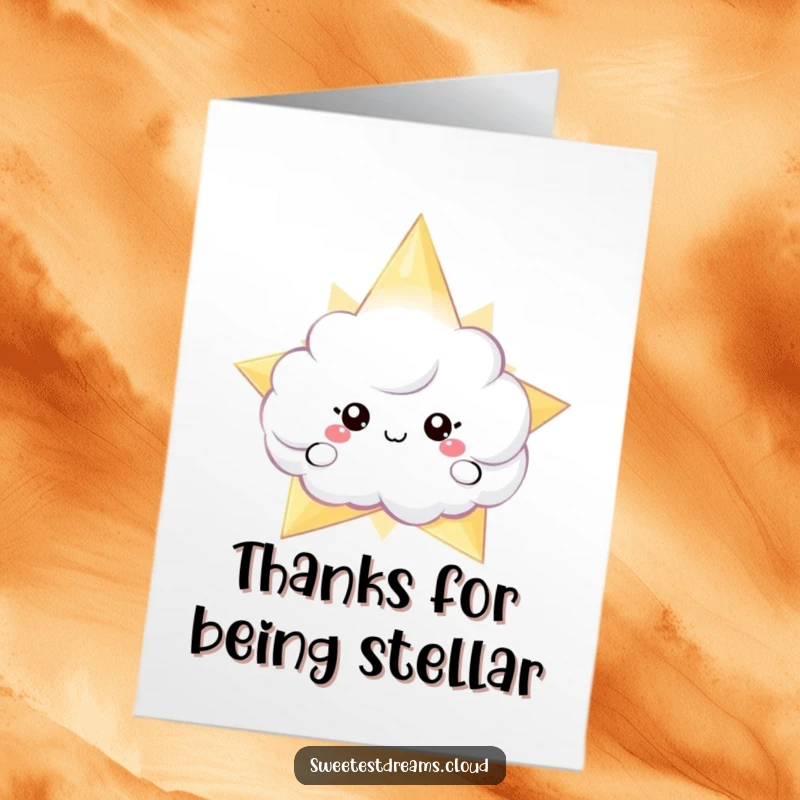 Funny Free Printable Thank You Card: Cloud peeps from behind a big shimmering star. A delightful downloadable gift.