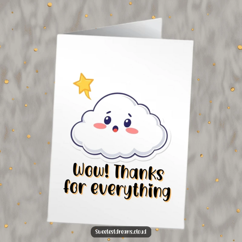 Funny Free Printable Thank You Card: A cloud character looks astonished at a bright shooting star.