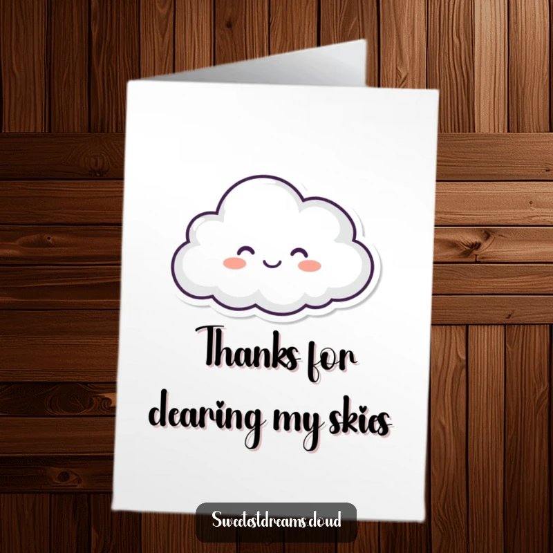 Funny Free Printable Thank You Card: A content cloud floats with eyes closed, conveying peaceful and profound gratitude.