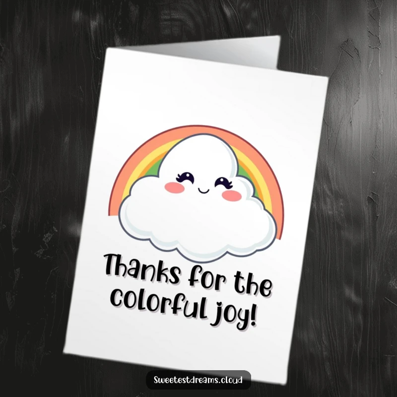 Funny Free Printable Cloud Thank You Card: A cloud with a mischievous grin winks from behind a rainbow, sending thanks.