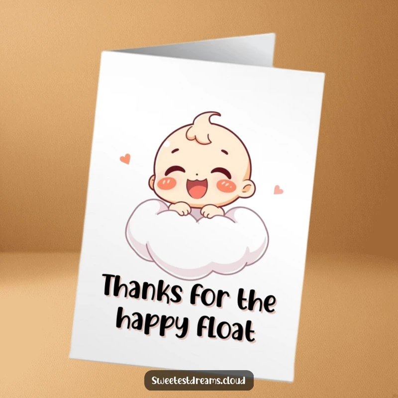 Funny Free Printable Thank You Card: A joyful character giggles happily while floating on a soft, white cloud.