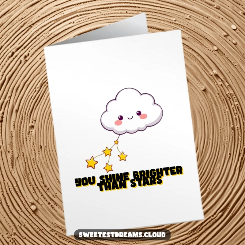 Funny Free Printable Thank You Card: A cloud happily pulled by a string of shiny stars, sending thanks.