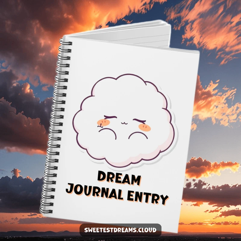 Funny fluffy cloud character notebook, peacefully dreaming. A humorous journal for capturing thoughts inspired by tranquility and imagination.