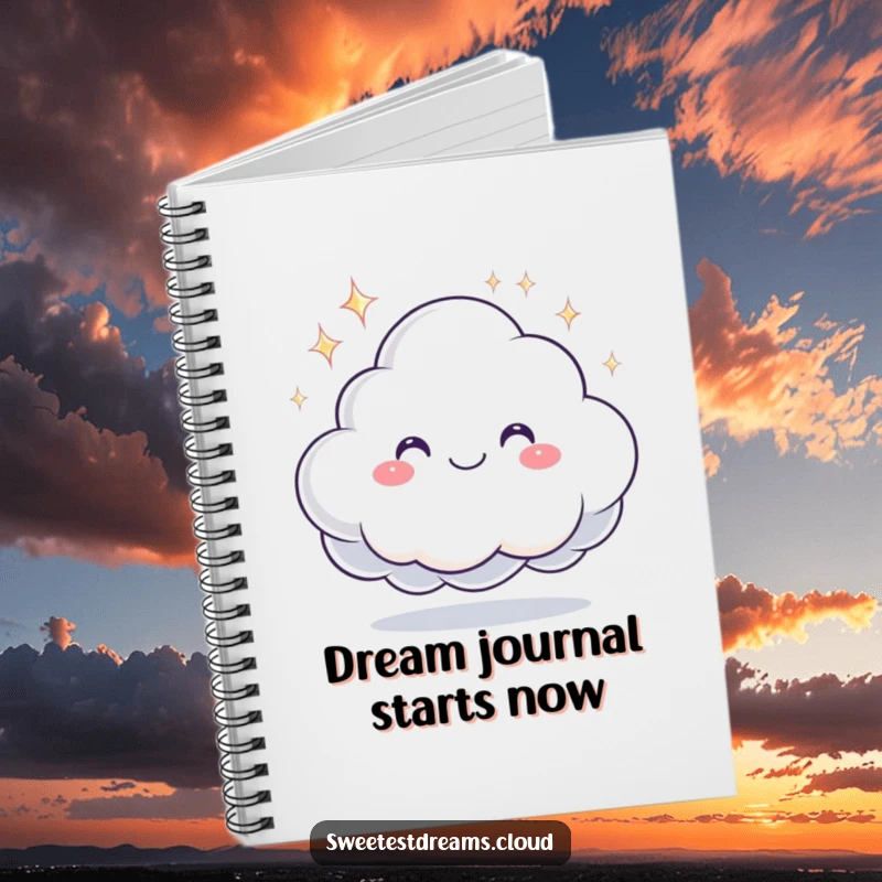Funny notebook with a smiling cloud character offering a sparkling dream, ideal for jotting down aspirations and hopeful thoughts.