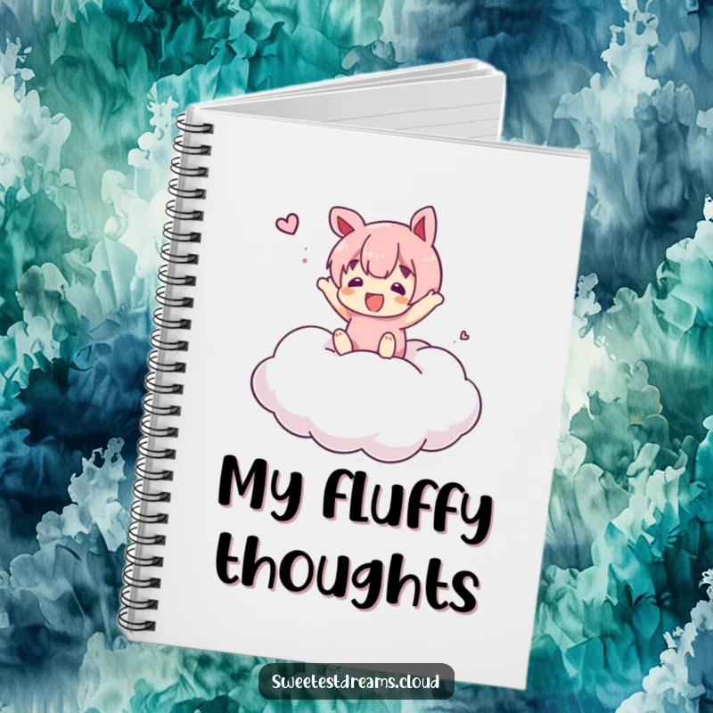 Funny Notebook with a character bouncing on a marshmallow cloud, perfect for capturing ideas with a humorous, playful vibe.